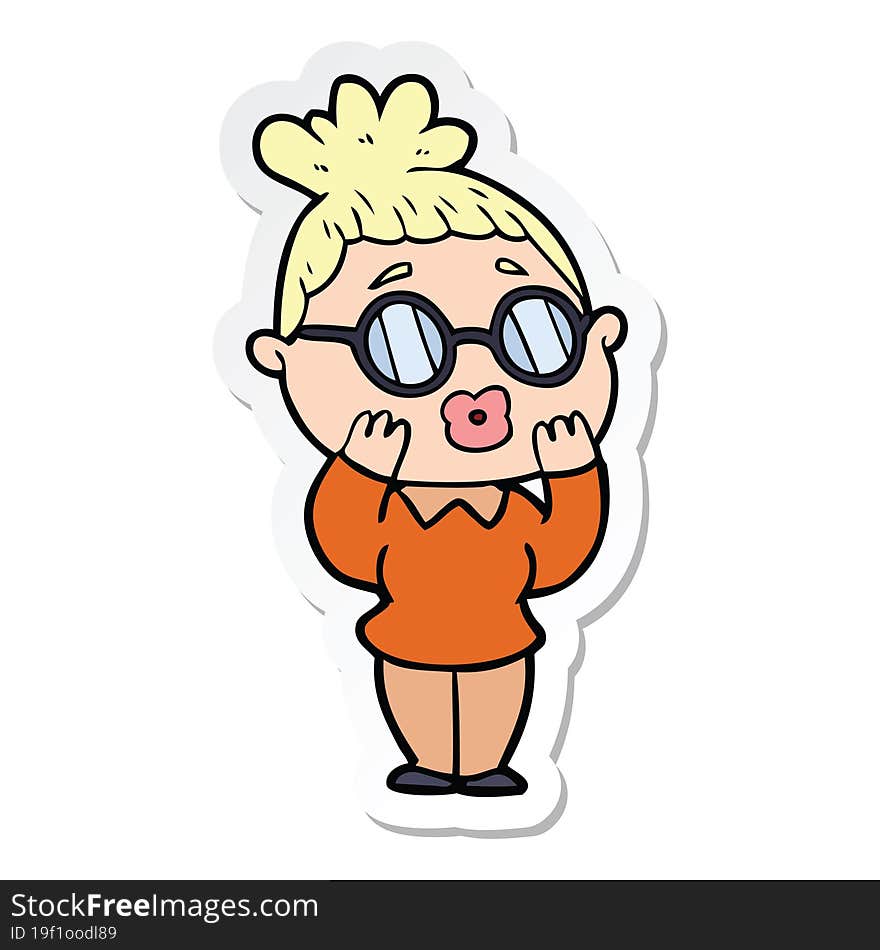 sticker of a cartoon woman wearing spectacles