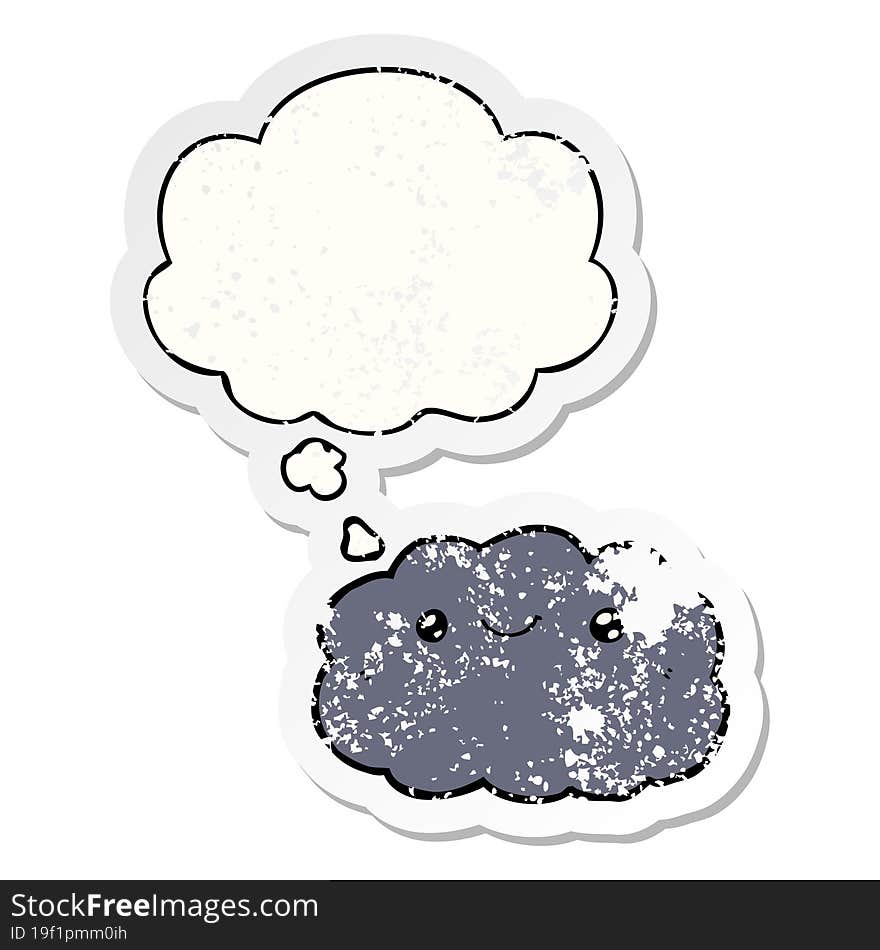 Cartoon Cloud And Thought Bubble As A Distressed Worn Sticker