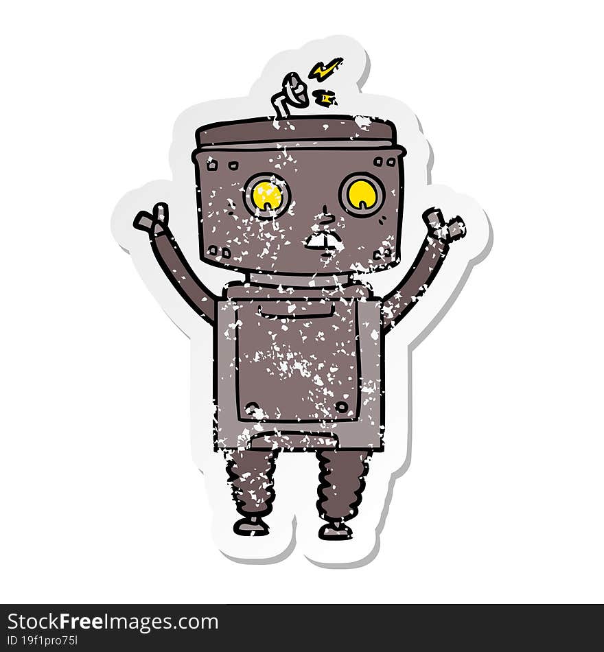 distressed sticker of a cartoon robot