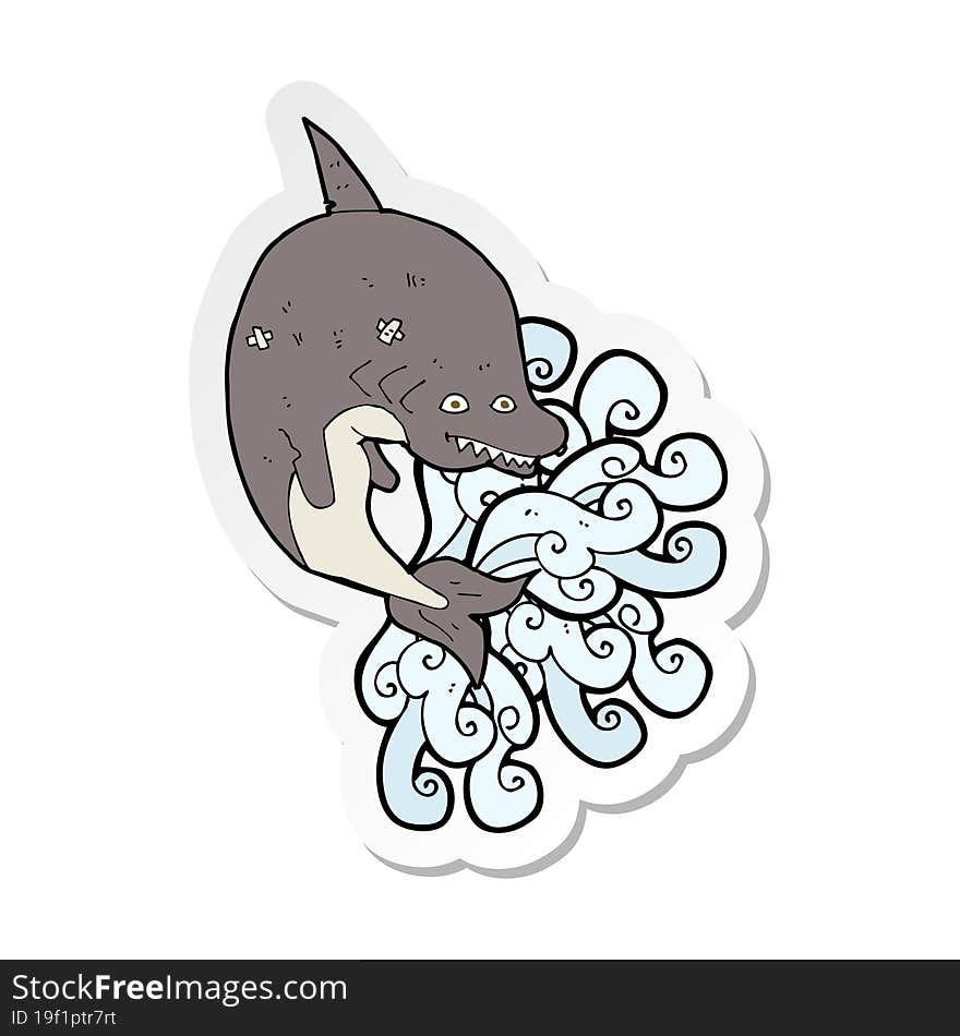 sticker of a cartoon shark