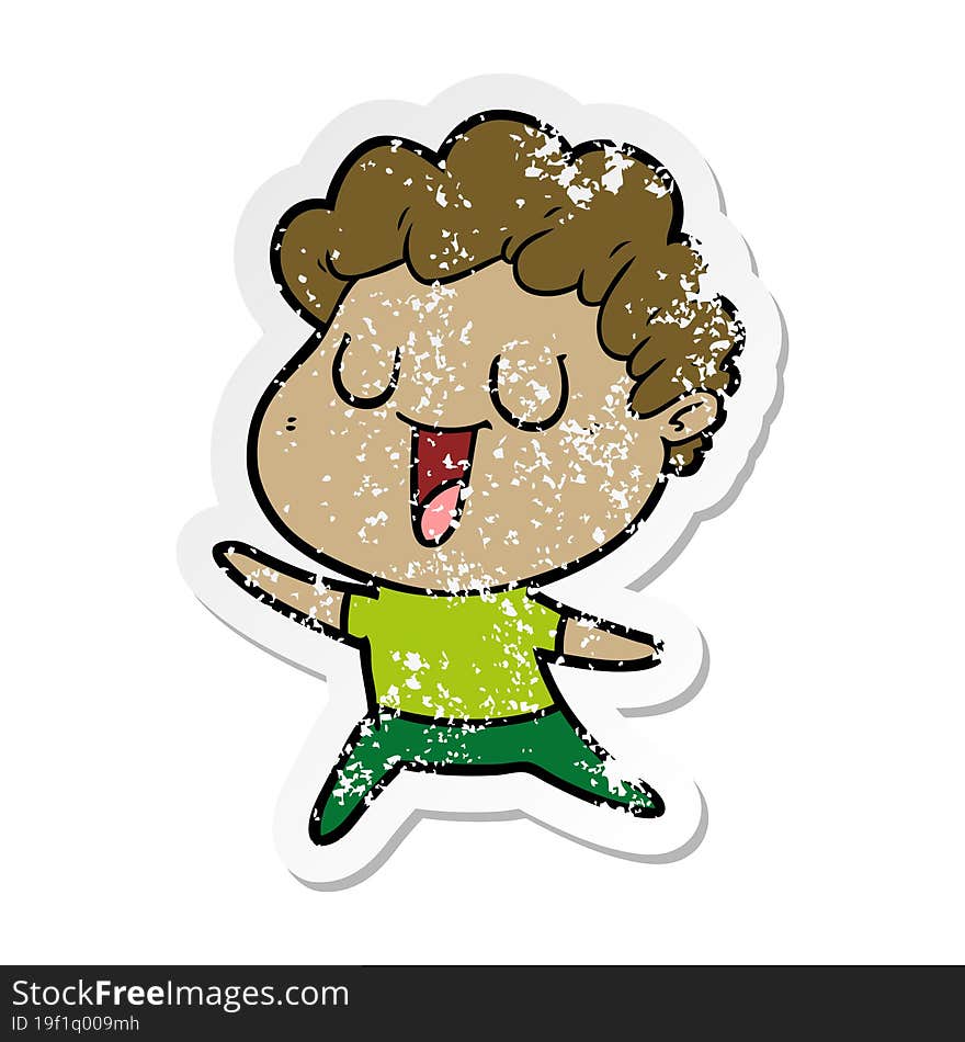 distressed sticker of a laughing cartoon man