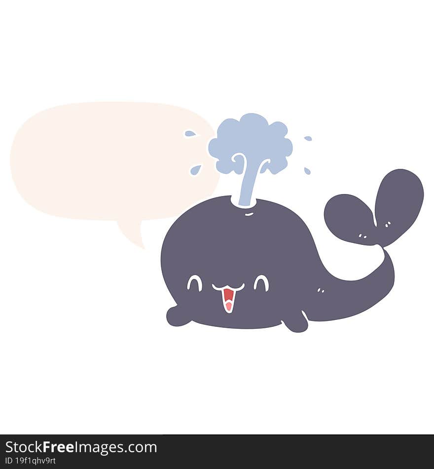 cartoon whale and speech bubble in retro style