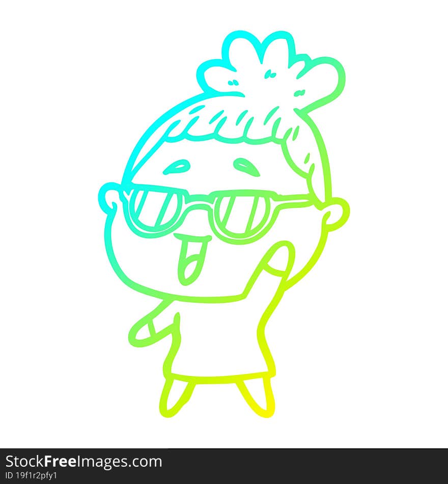 cold gradient line drawing cartoon happy woman wearing spectacles