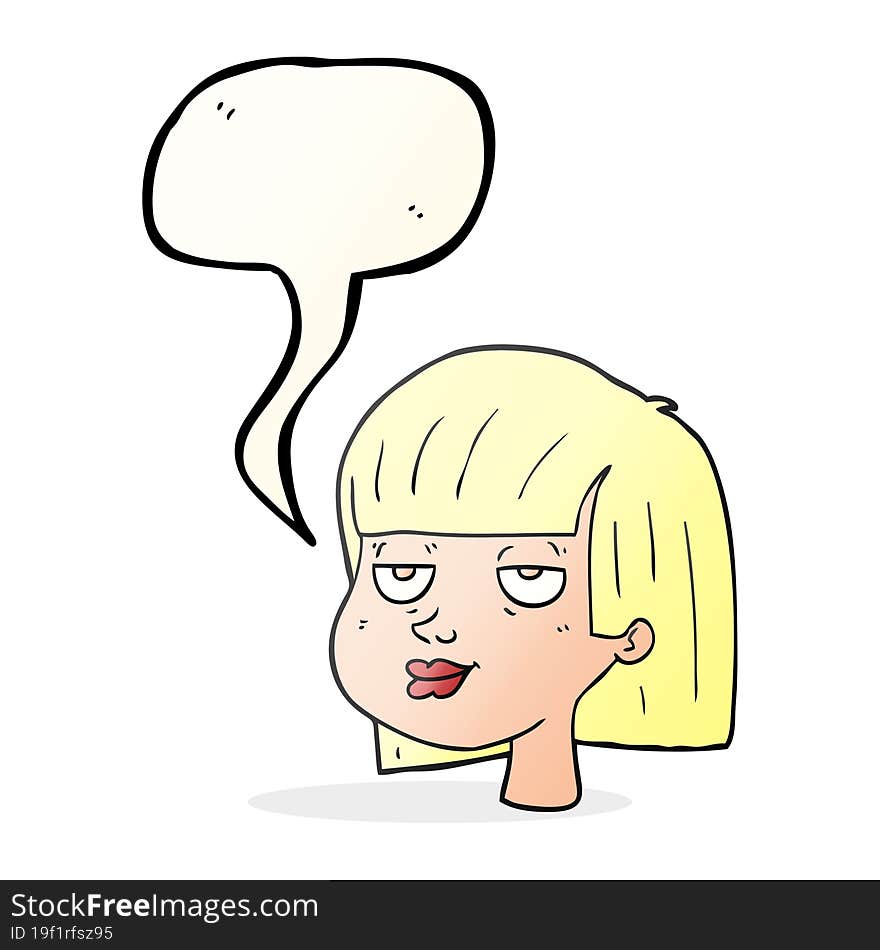 freehand drawn speech bubble cartoon female face