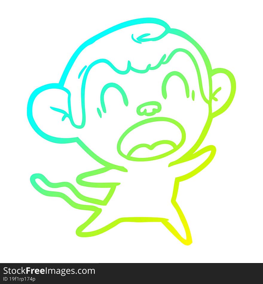 cold gradient line drawing shouting cartoon monkey