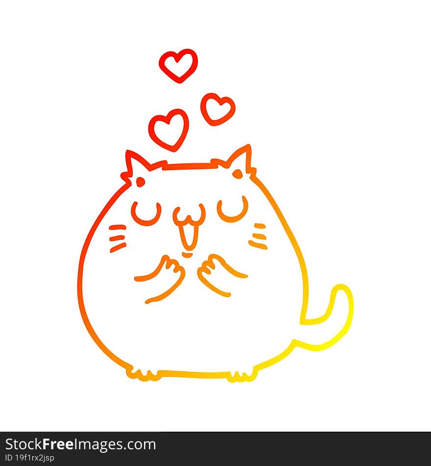 Warm Gradient Line Drawing Cute Cartoon Cat In Love