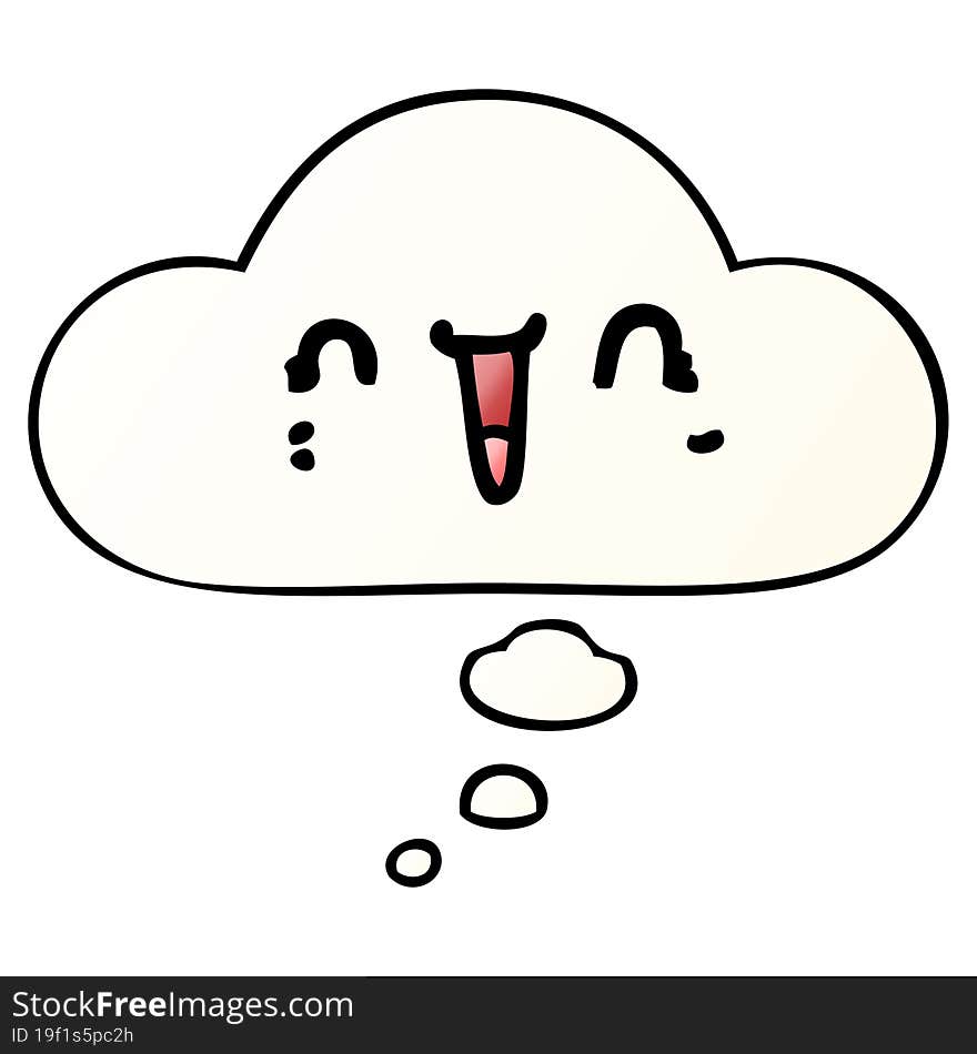 happy cartoon face with thought bubble in smooth gradient style