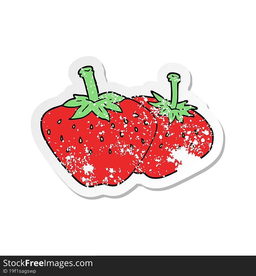 distressed sticker of a cartoon strawberry