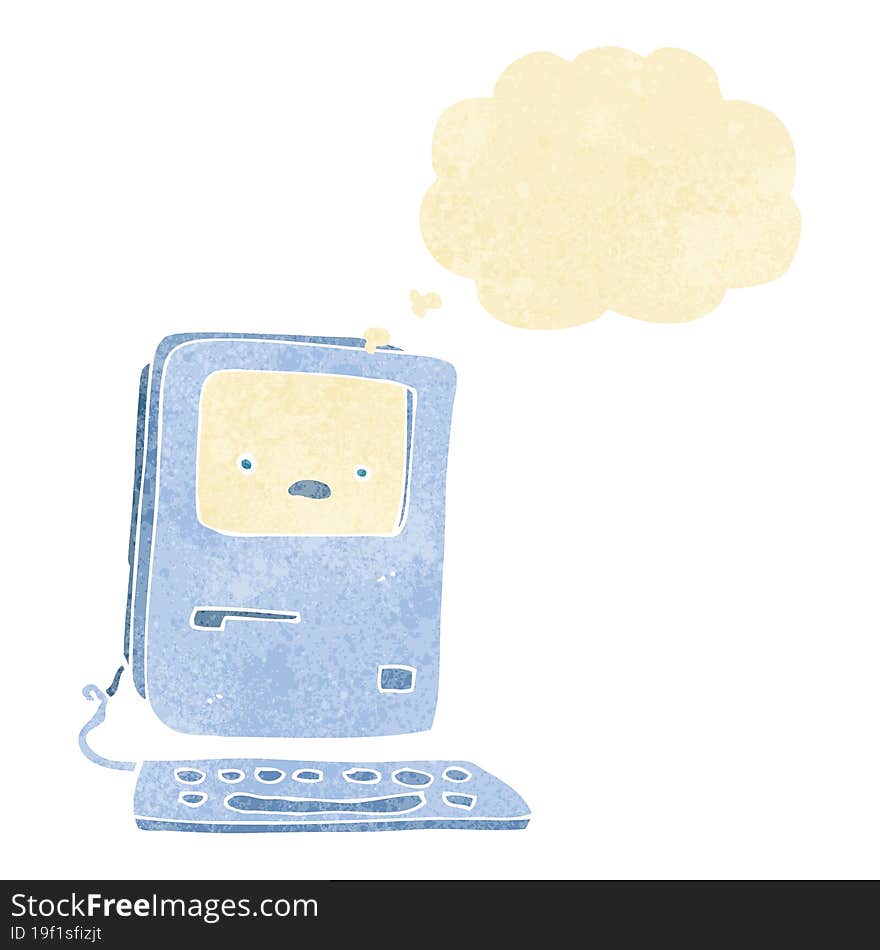 cartoon old computer with thought bubble