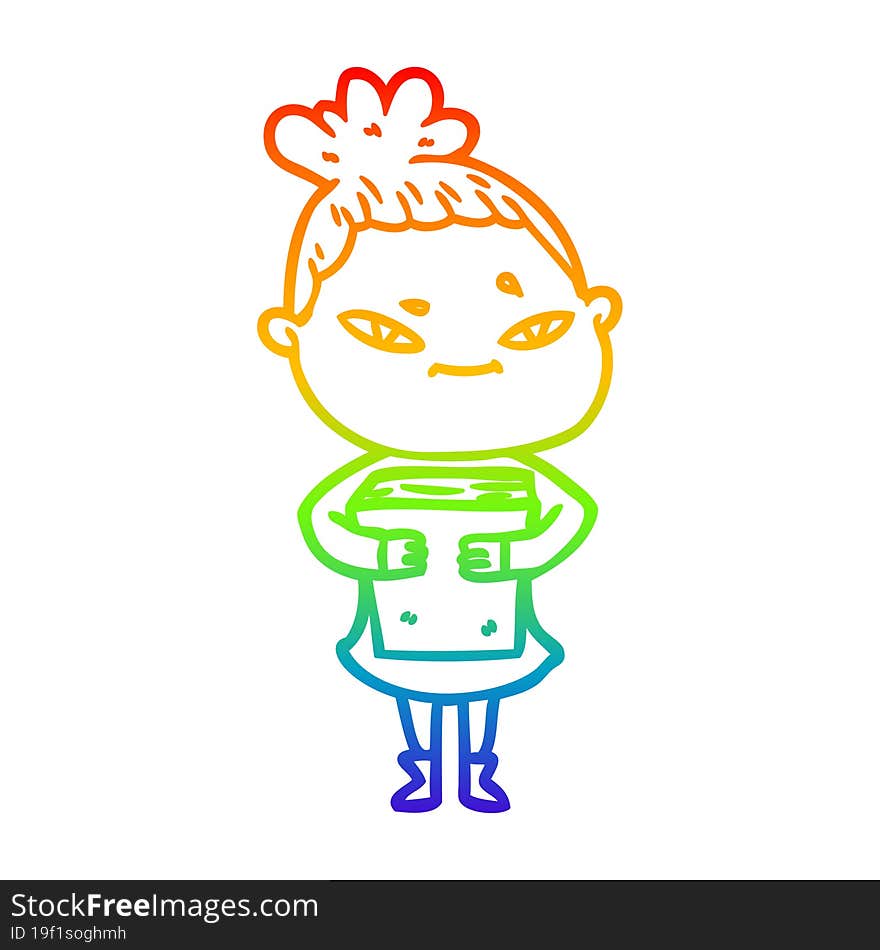 rainbow gradient line drawing of a cartoon woman