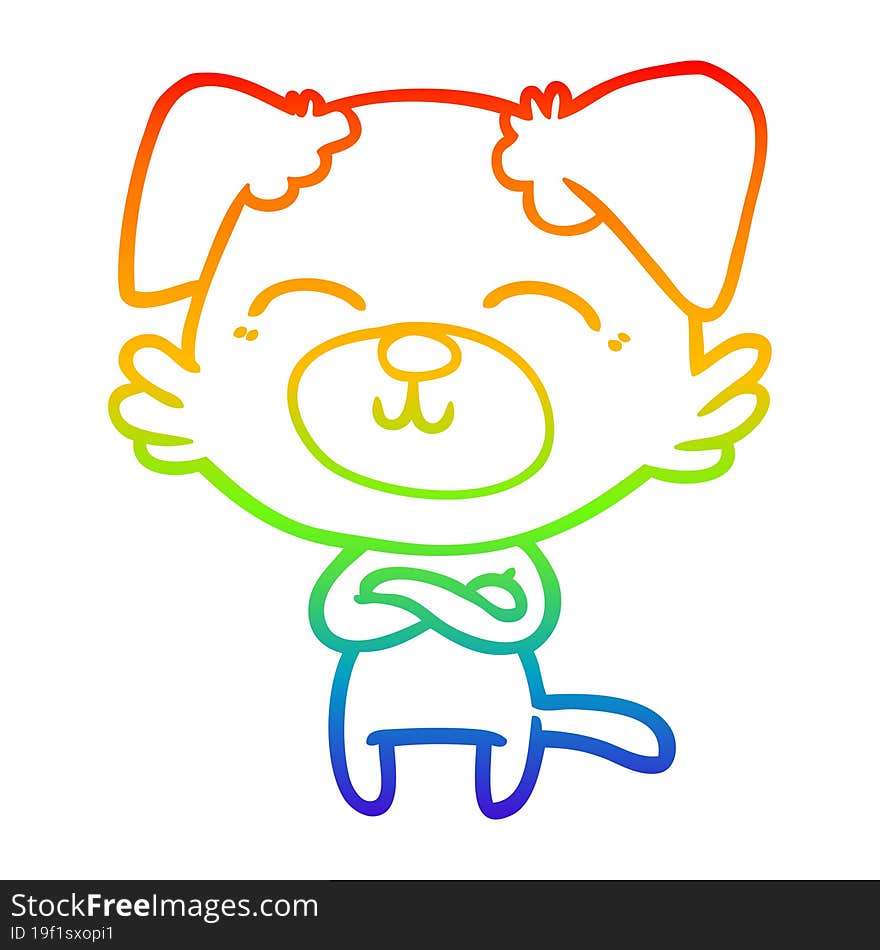 rainbow gradient line drawing of a cartoon dog crossing arms