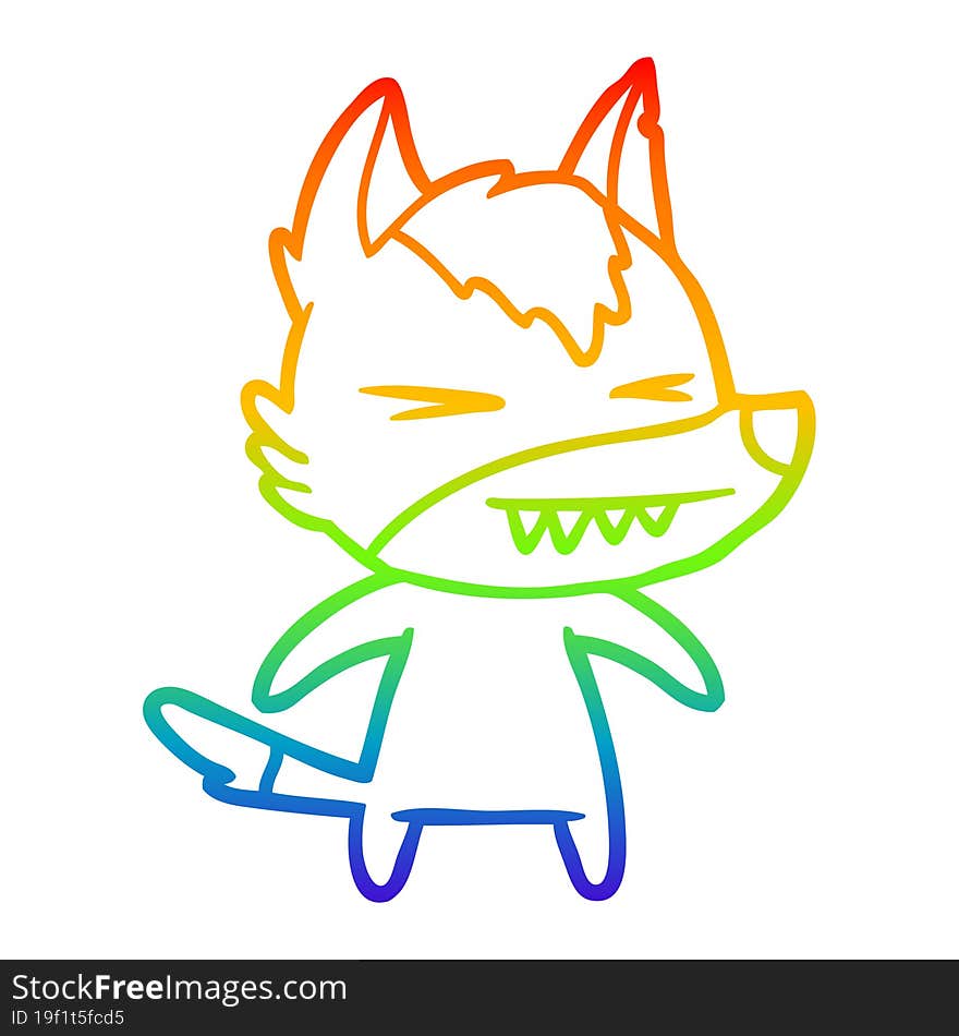 rainbow gradient line drawing of a angry wolf cartoon