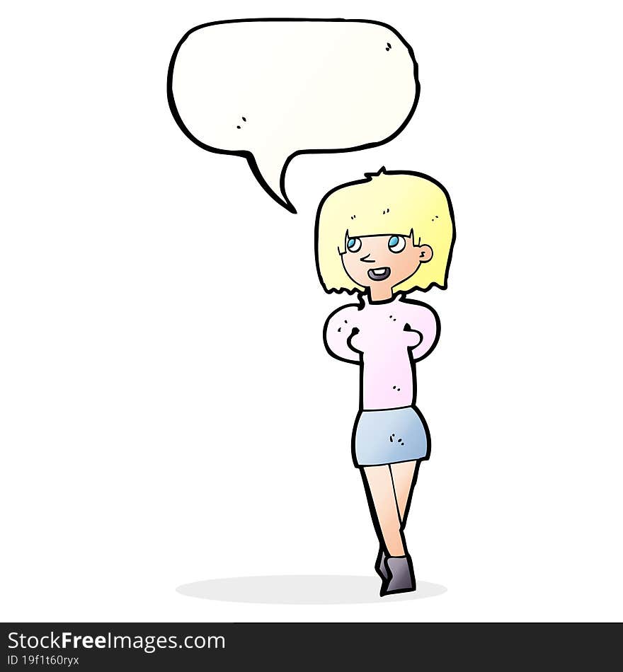 Cartoon Happy Woman With Speech Bubble