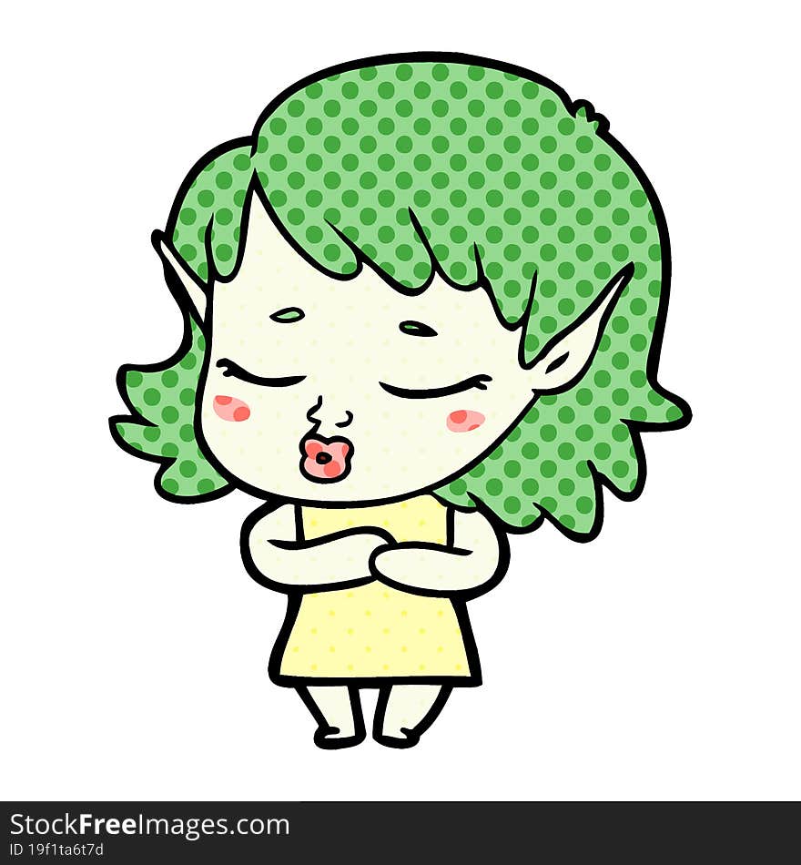 shy cartoon elf girl. shy cartoon elf girl