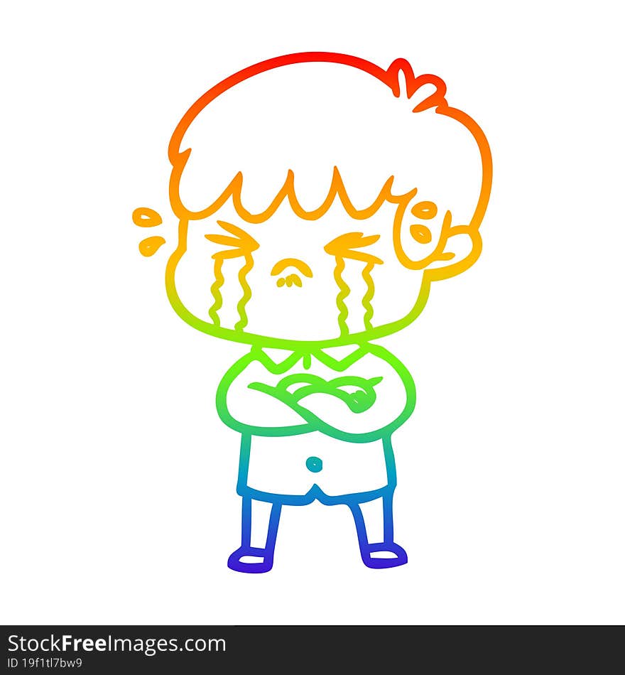 rainbow gradient line drawing crying boy cartoon