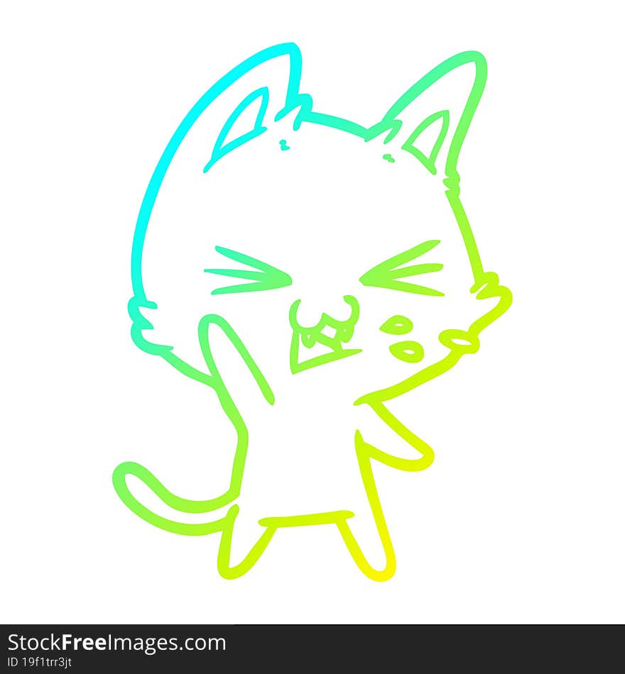 cold gradient line drawing cartoon cat hissing