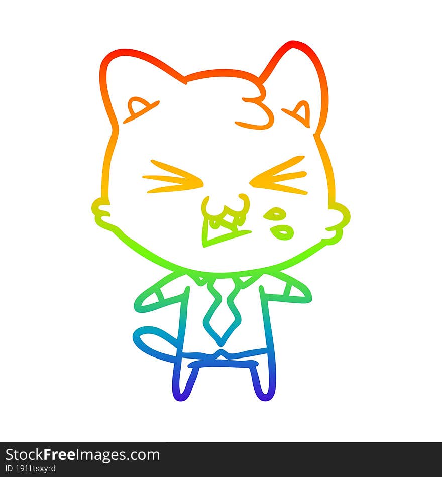 rainbow gradient line drawing cartoon cat hissing