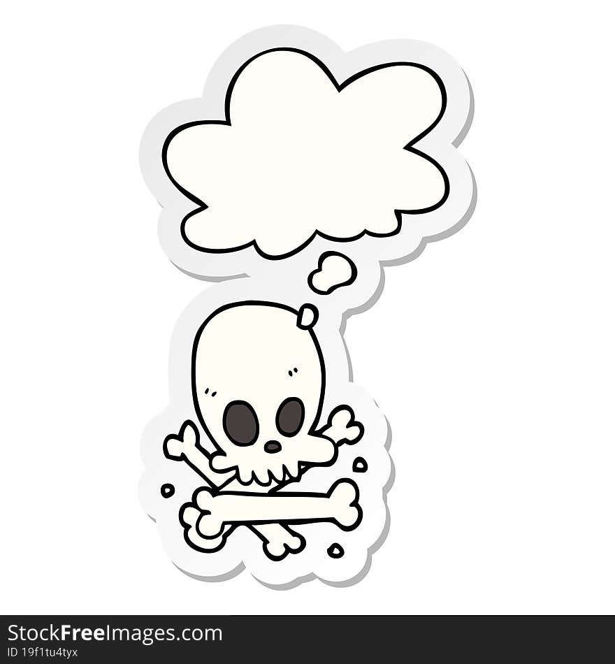 cartoon skull and bones and thought bubble as a printed sticker