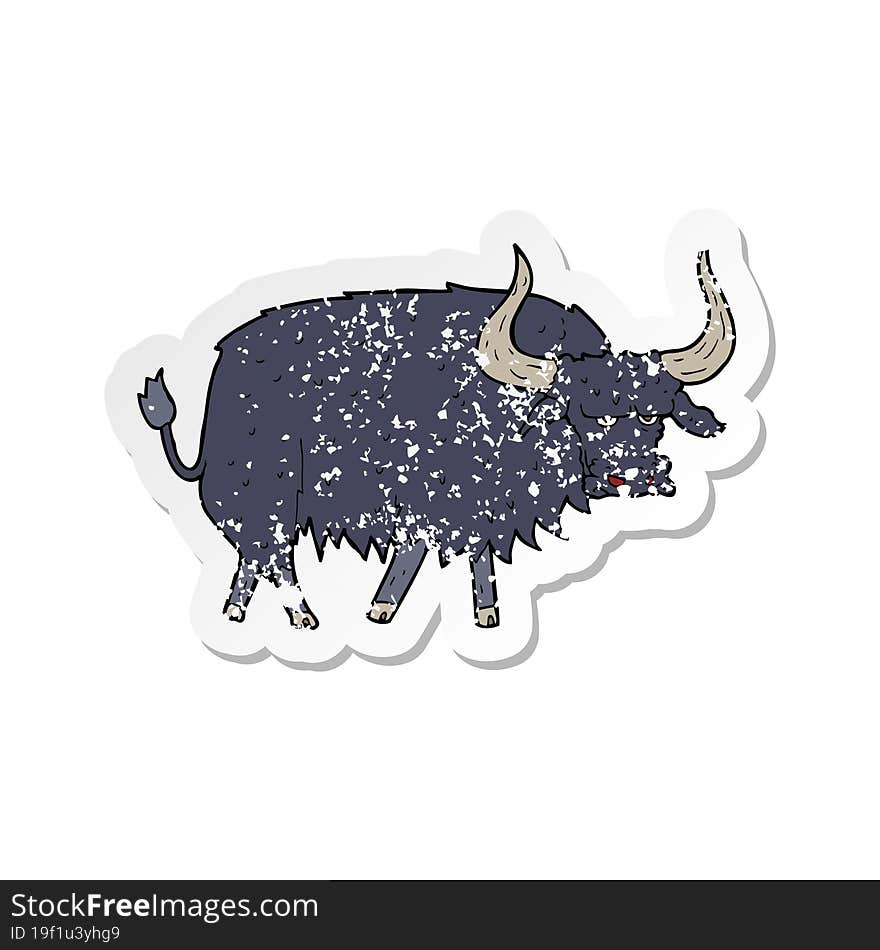 Retro Distressed Sticker Of A Cartoon Annoyed Hairy Ox