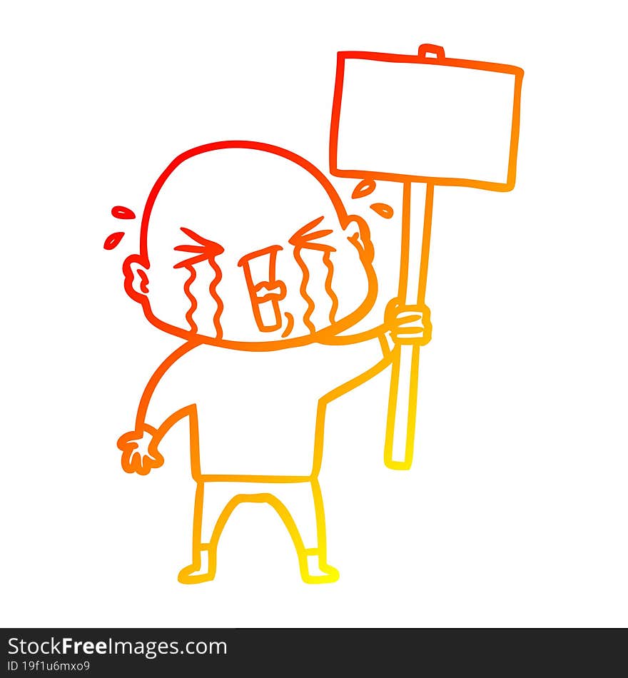 warm gradient line drawing cartoon crying bald man