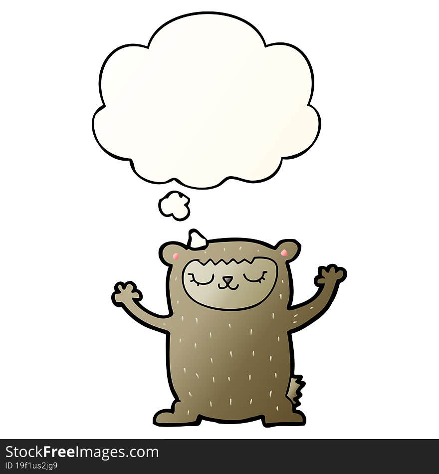 cute cartoon bear and thought bubble in smooth gradient style