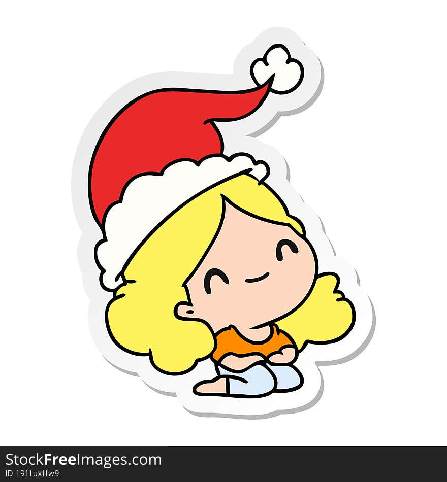 hand drawn christmas sticker cartoon of kawaii girl