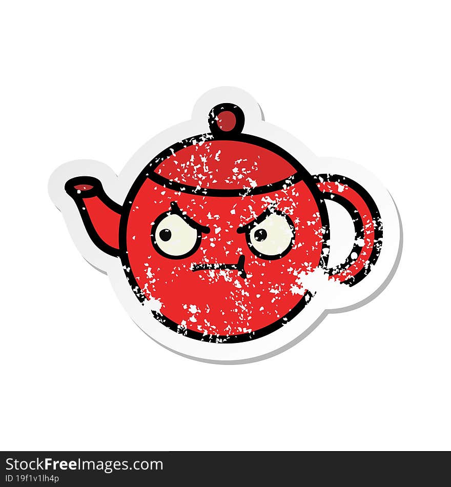 distressed sticker of a cute cartoon teapot