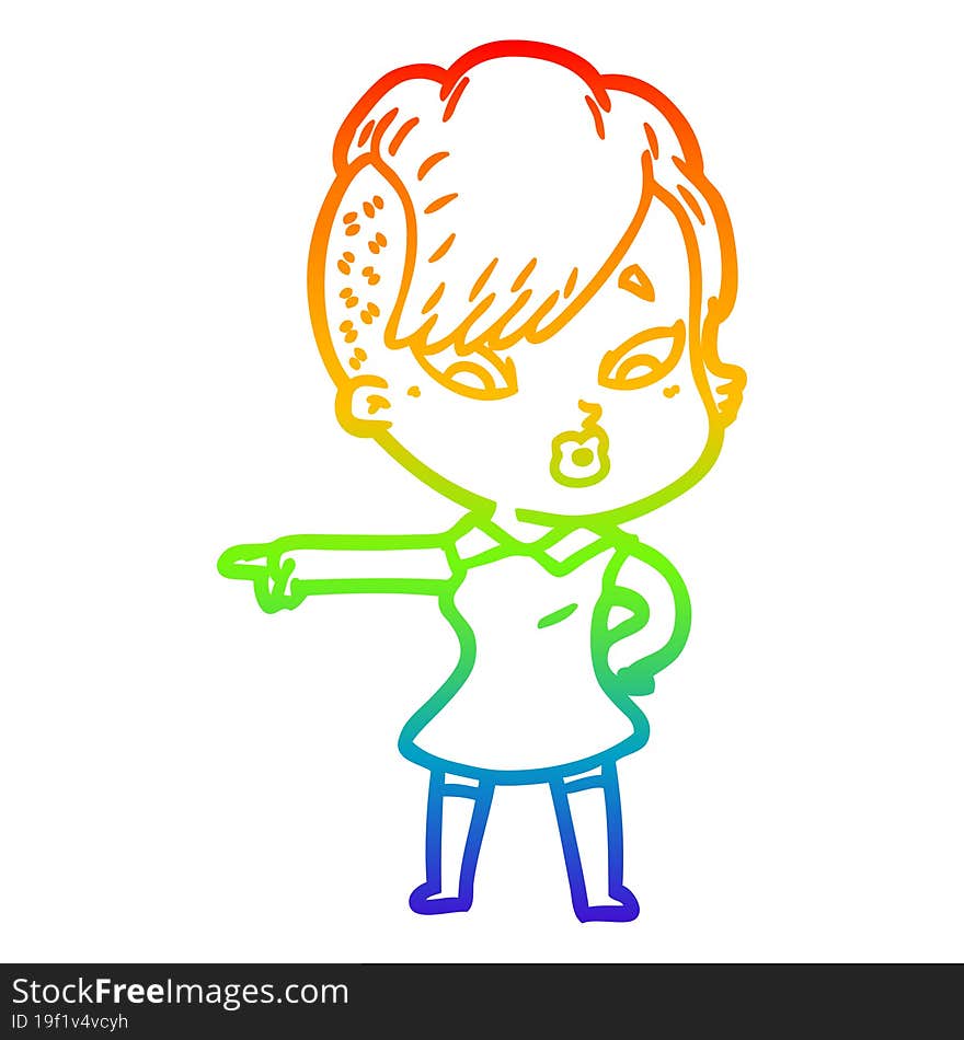 rainbow gradient line drawing cartoon surprised girl