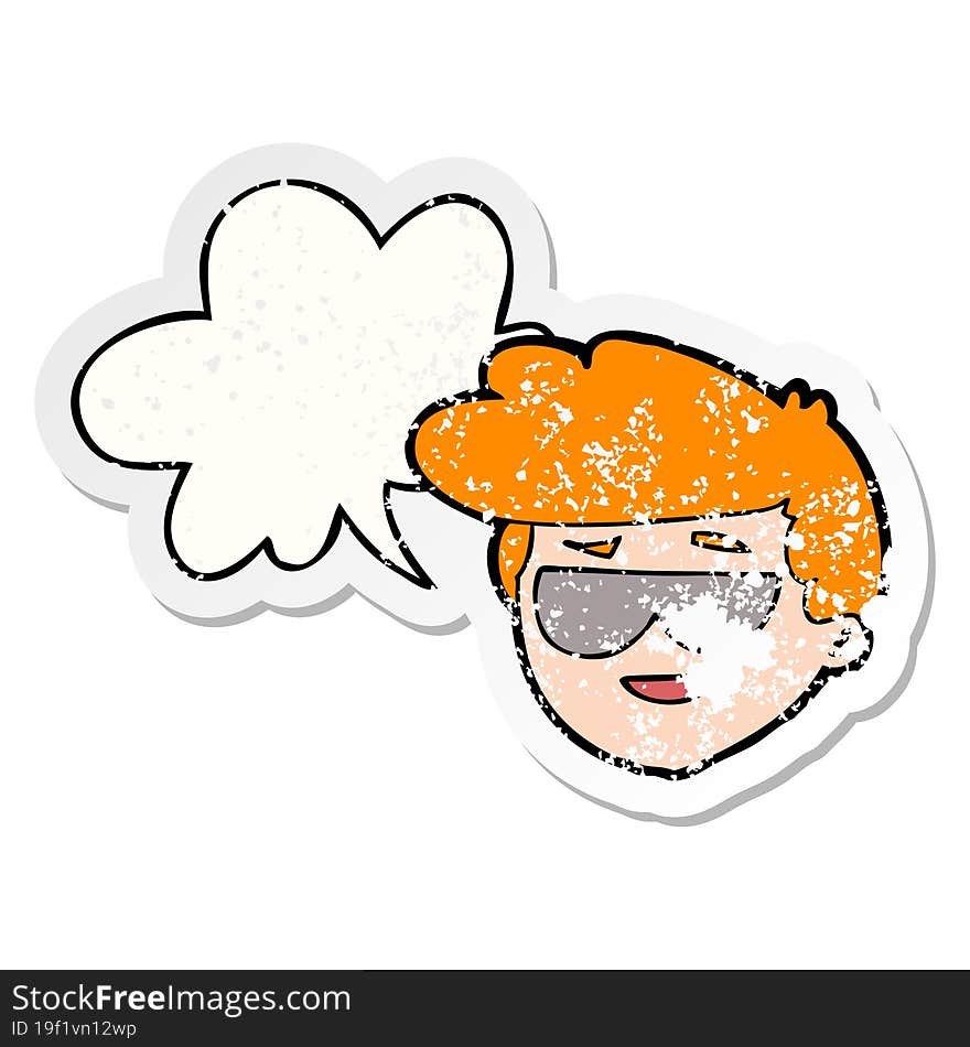 Cartoon Boy Wearing Sunglasses And Speech Bubble Distressed Sticker