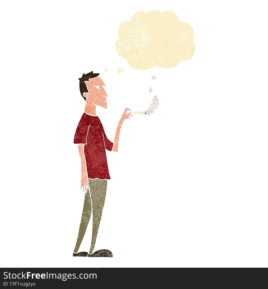 cartoon annoyed smoker with thought bubble