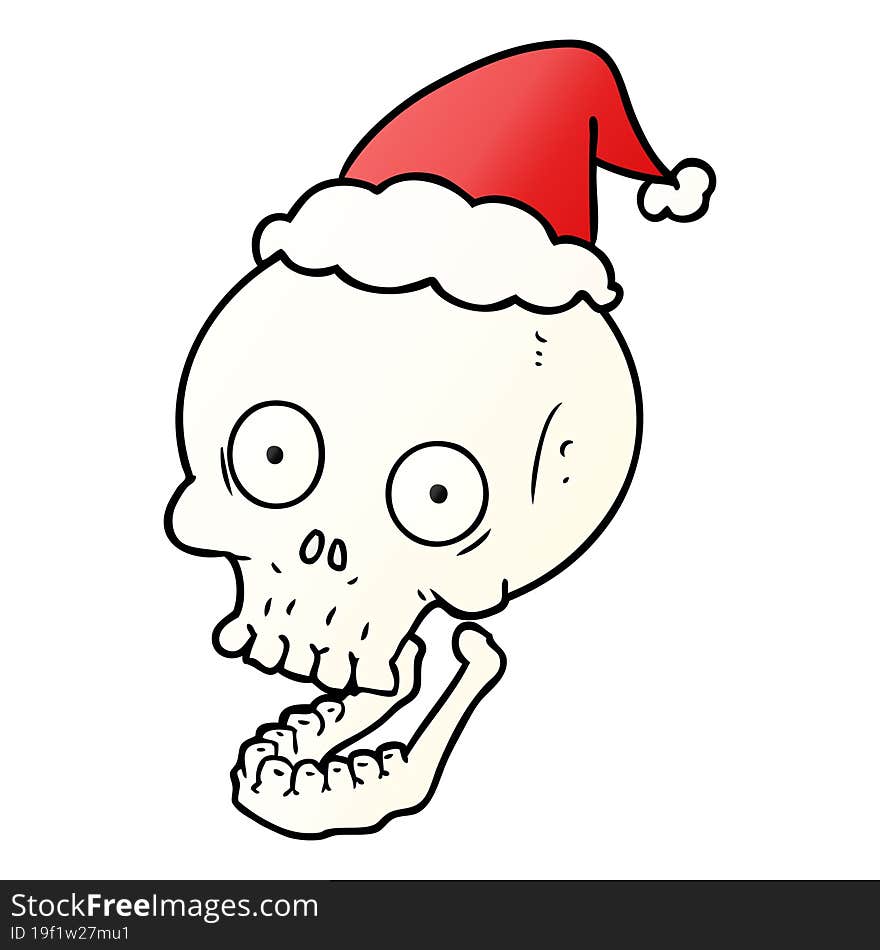 gradient cartoon of a skull wearing santa hat