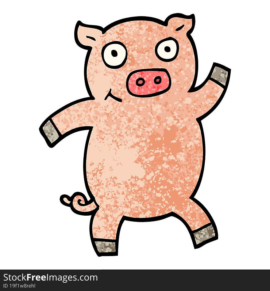 grunge textured illustration cartoon dancing pig