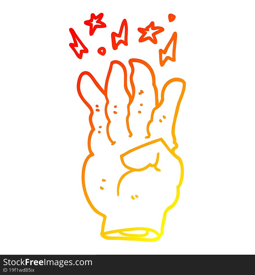 warm gradient line drawing of a cartoon spooky magic hand