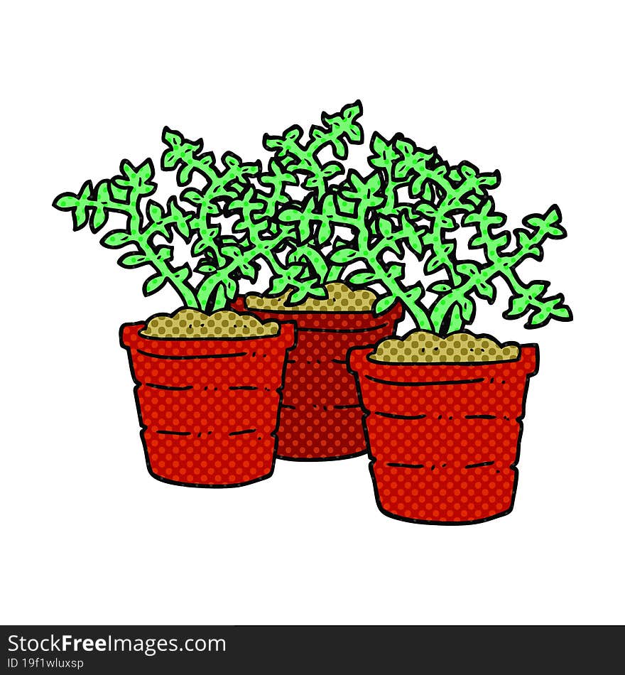 Comic Book Style Cartoon Potted Plants