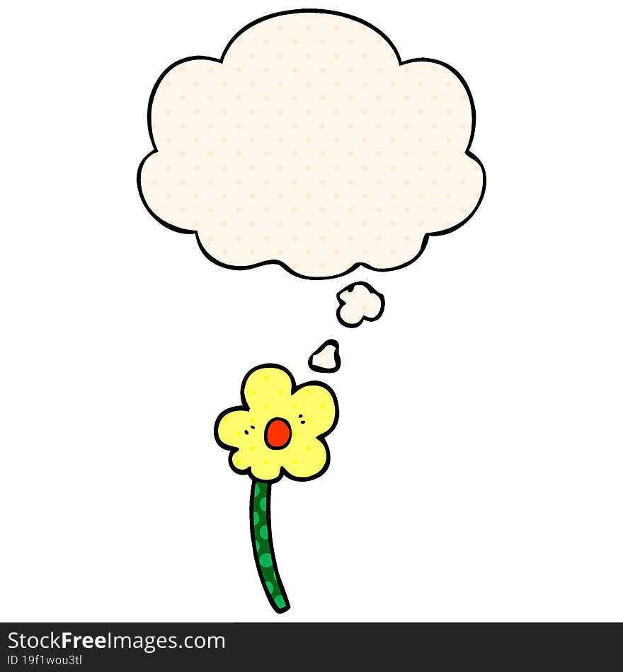 cartoon flower with thought bubble in comic book style