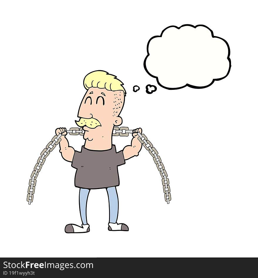 thought bubble cartoon man lifting chain