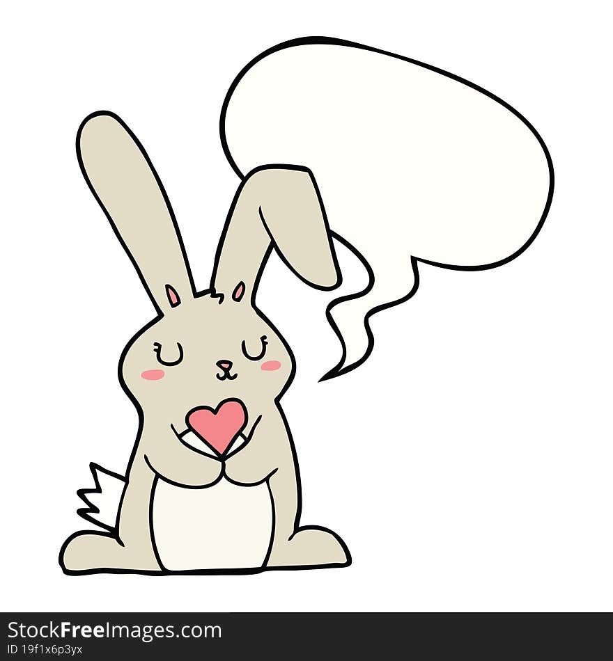 cartoon rabbit in love with speech bubble. cartoon rabbit in love with speech bubble