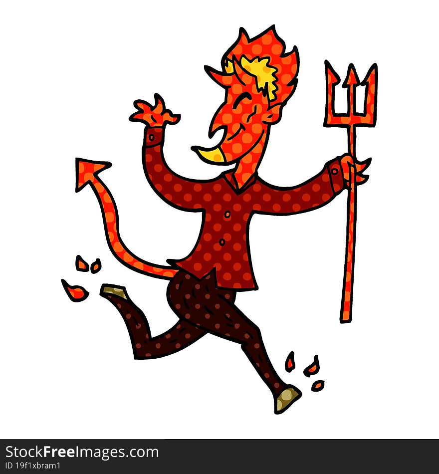 cartoon doodle devil with pitchfork