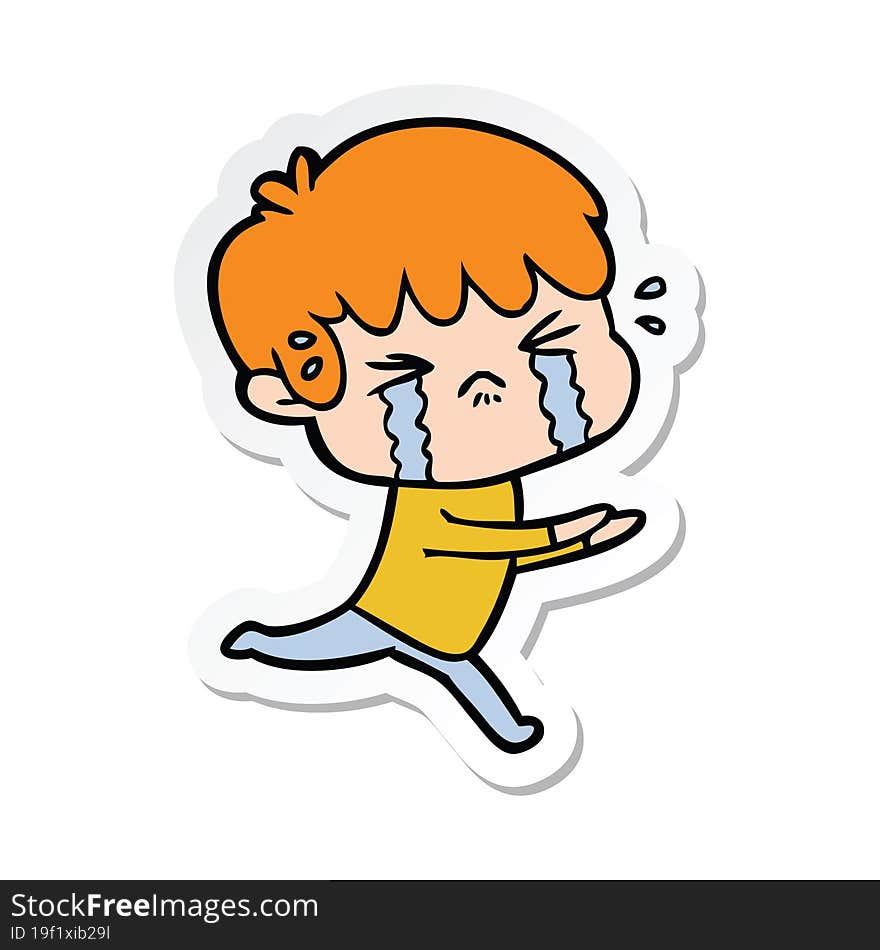 Sticker Of A Cartoon Boy Crying