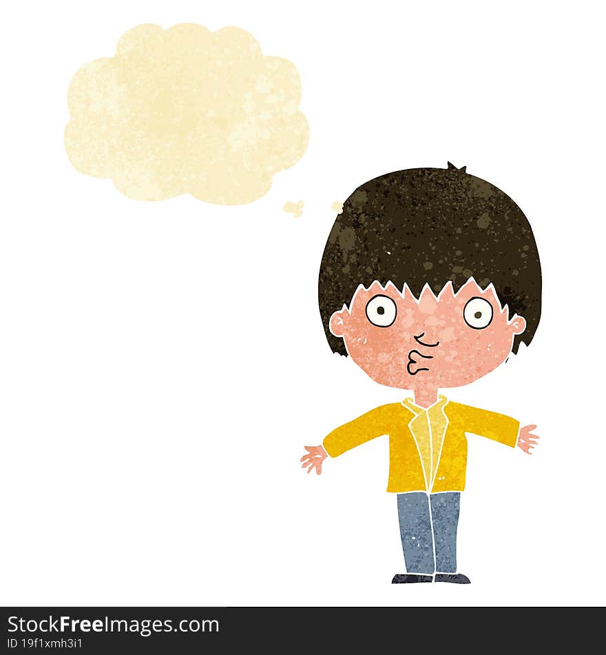 cartoon amazed boy with thought bubble