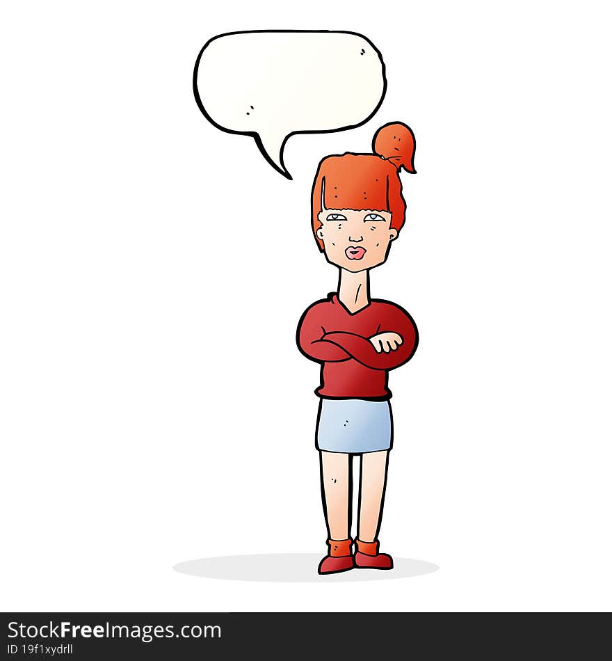 cartoon annoyed woman with speech bubble