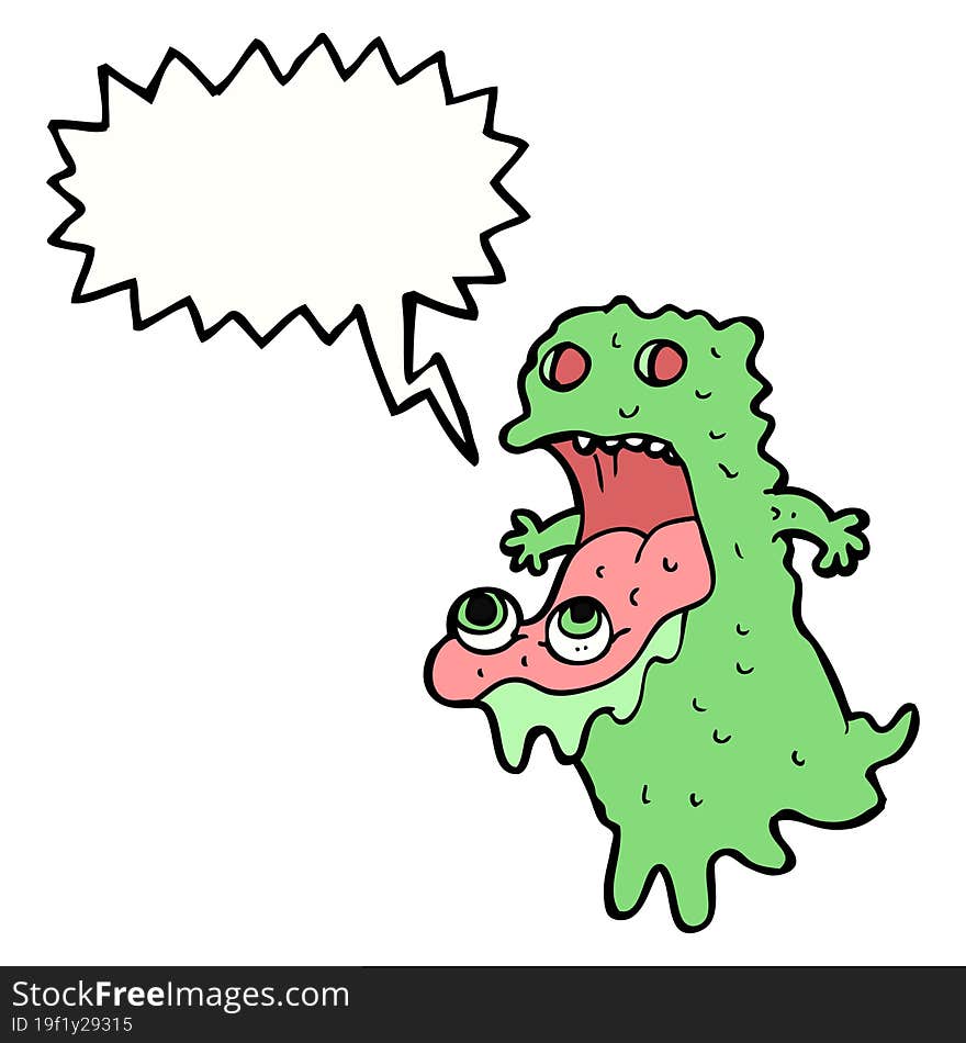 cartoon gross ghost with speech bubble