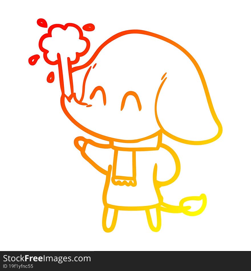 Warm Gradient Line Drawing Cute Cartoon Elephant Spouting Water