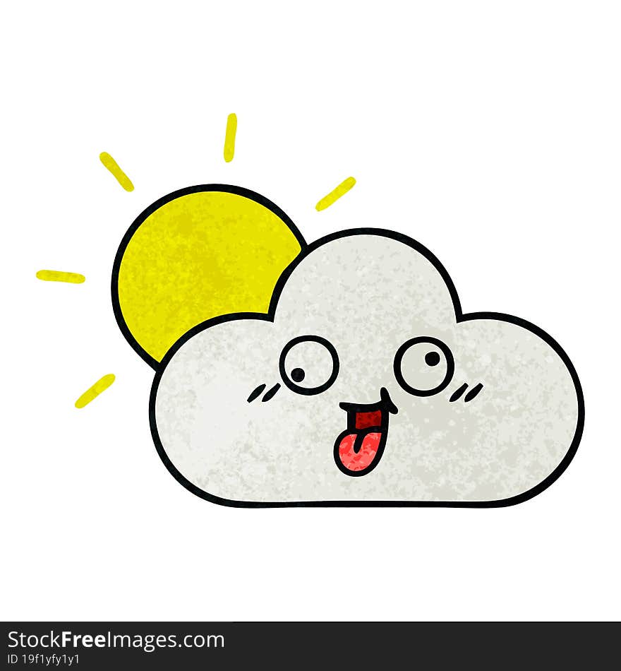 retro grunge texture cartoon sun and cloud