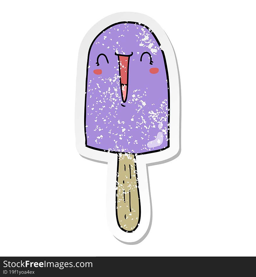 Distressed Sticker Of A Cartoon Happy Ice Lolly