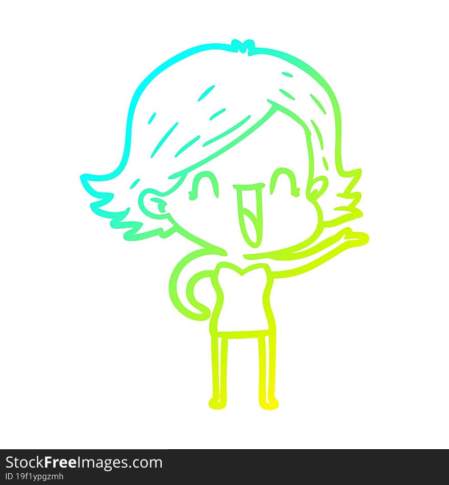 cold gradient line drawing cartoon happy woman