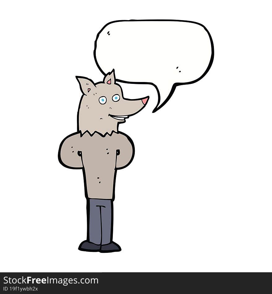 cartoon wolf man with speech bubble