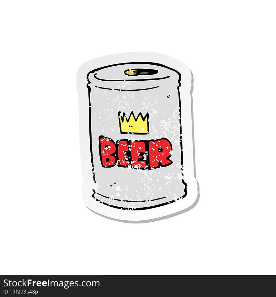 retro distressed sticker of a cartoon beer can