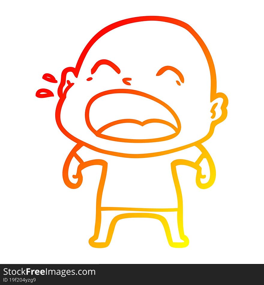 warm gradient line drawing cartoon shouting bald man