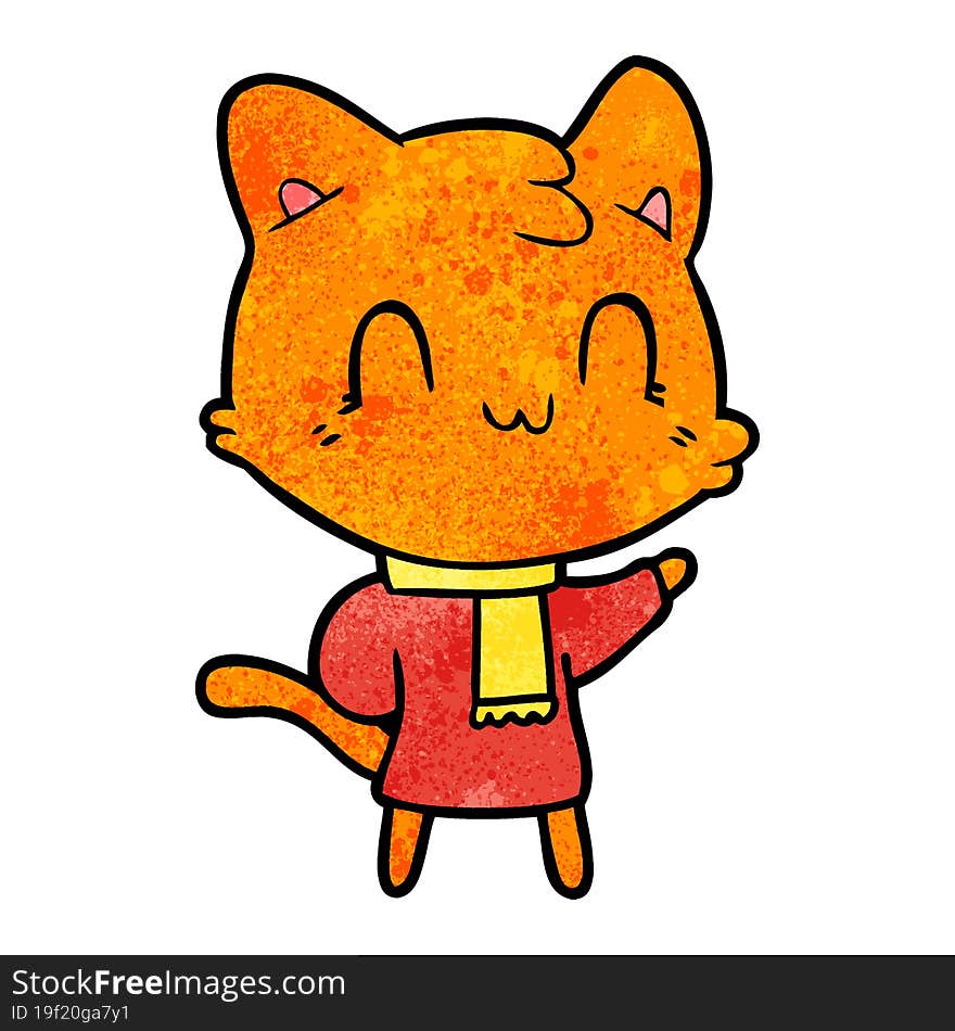 cartoon happy cat wearing scarf. cartoon happy cat wearing scarf